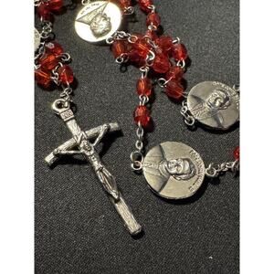 Rosary w/ Pope John Paul II Red Glass Beads